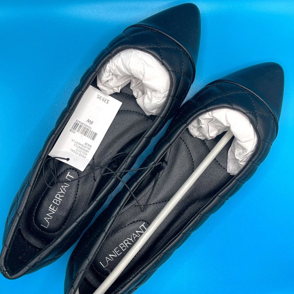 Black Leather Quilted Flats - Size 8